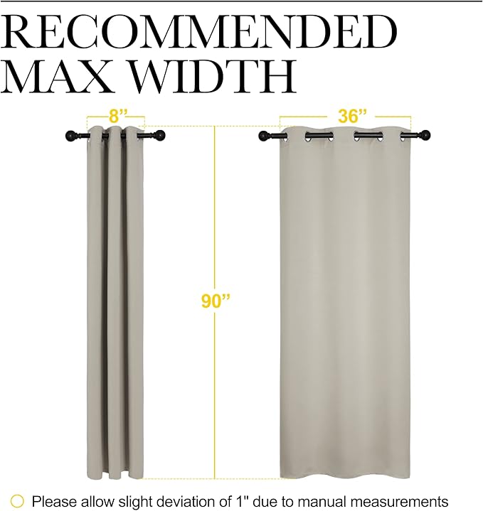 NICETOWN Room Darkening Curtain Panels 90 inches Long, Privacy Draperies for Living Room (Natural, 42 inches Width, 1 Pair)
