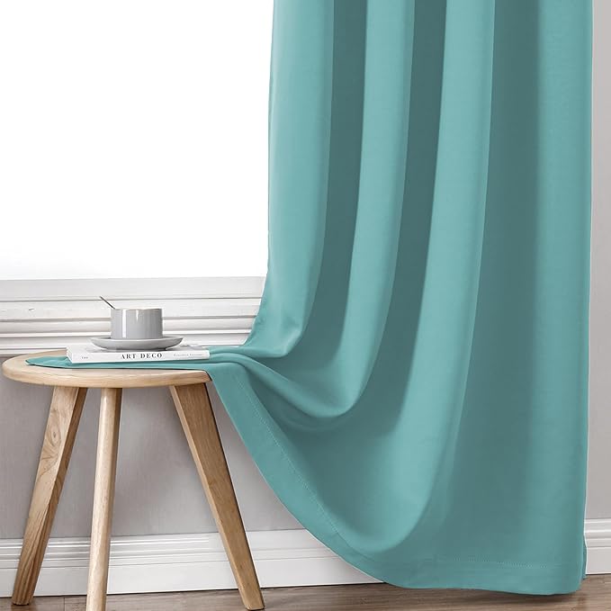 ChrisDowa 100% Blackout Curtains 78 inch Long for Bedroom with Black Liner, 2 Thick Layers Total Blackout Thermal Insulated Grommet Window Curtains 2 Panels Set (Aqua, 42 x 78 Inch)