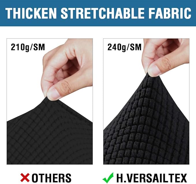 H.VERSAILTEX 4 Piece Stretch Sofa Covers for 3 Cushion Couch Covers for Living Room Furniture Slipcovers (Base Cover Plus 3 Seat Cushion Covers) Upgraded Thicker Jacquard Fabric (XL Sofa, Black)