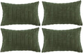 Fancy Homi 4 Packs Boho Olive Green Decorative Throw Pillow Covers 14x24 Inch for Couch Bed Sofa, Rustic Modern Farmhouse Home Decor, Soft Plush Corduroy Cute Square Cushion Case 35x60 cm