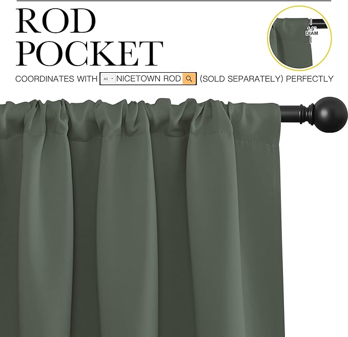 NICETOWN Bedroom Curtains Blackout Draperies - All Season Thermal Insulated Solid Rod Pocket Top Blackout Curtains/Drapes for Kid's Room (Dark Mallard, 1 Pair, 29 x 30 Inch)