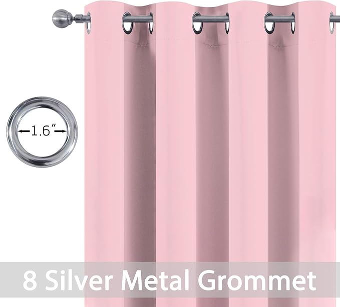 Yakamok Blackout Curtains Room Darkening Thermal Insulated Window Panels,Solid Grommet Top Drapes for Bedroom(52x63 Inch, Pink, 2 Panels)