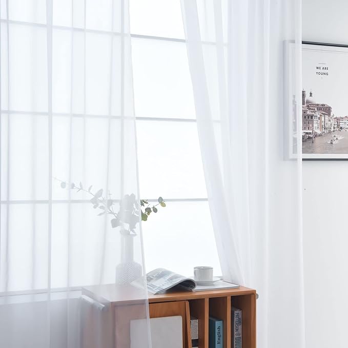 SpaceDresser Basic Rod Pocket Sheer Voile Window Curtain Panels White 1 Pair 2 Panels 60 Width 72 Inch Long for Kitchen Bedroom Children Living Room Yard(White,60 W x 72 L)