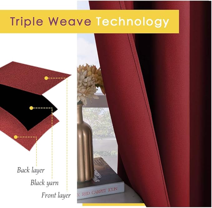 NICETOWN Christmas Window Curtains Blackout Drapes, Thermal Insulated Solid Grommet Blackout Curtains/Draperies for Living Room (One Pair, 42 by 45-Inch, Burgundy Red)
