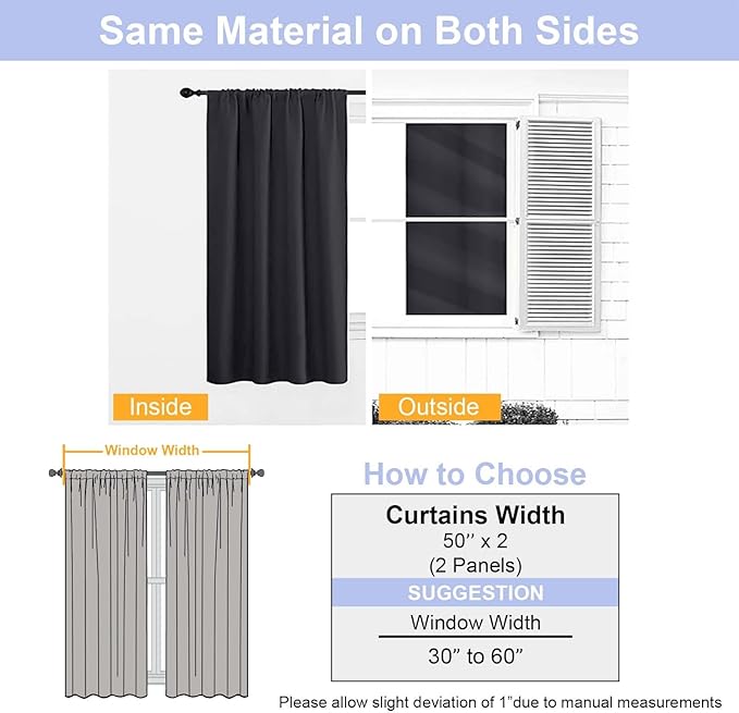 Simplebrand Ava Blackout Extra Long 10ft Curtains for Patio 120 Inches Long 2 Panels Set, Solid Thermal Insulated Energy Saving Rod Pocket Window Treatment Curtains Blackout Drapes, 50 Wx120 L, Black