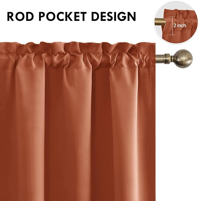 DWCN Blackout Curtains Thermal Insulated, Energy Saving & Noise Reducing Bedroom and Living Room Curtains, Burnt Ochre, W 42x L 72 Inch, Set of 2 Rod Pocket Curtain Panels