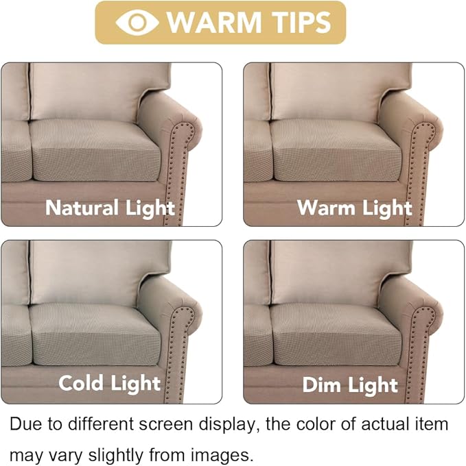 H.VERSAILTEX Super Stretch Individual Seat Cushion Covers Sofa Covers Couch Cushion Covers Slipcover Sets Thick Jacquard Textured Twill Fabric (2 Piece Medium Sofa Cushion Covers, Sand)
