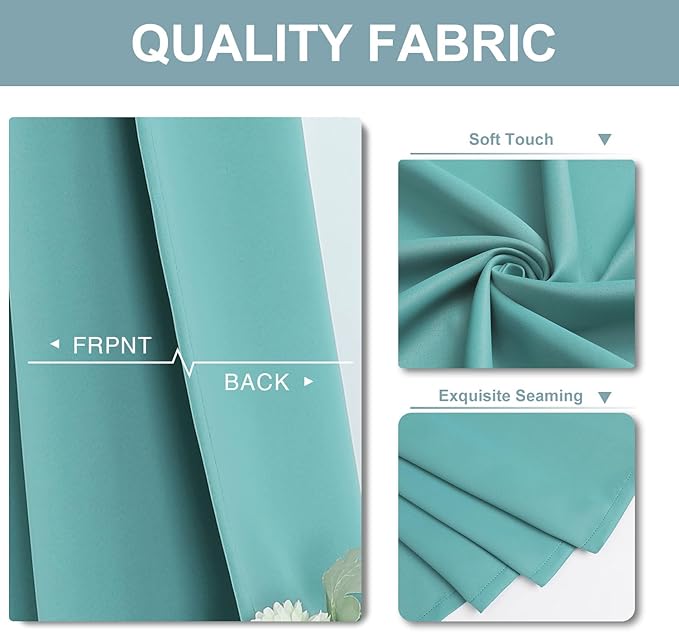 ChrisDowa Blackout Curtains 48 inches Long for Bedroom - 2 Panels Set Grommet Thermal Insulated Room Darkening Curtains for Living Room (Aqua, 42 x 48 Inch)