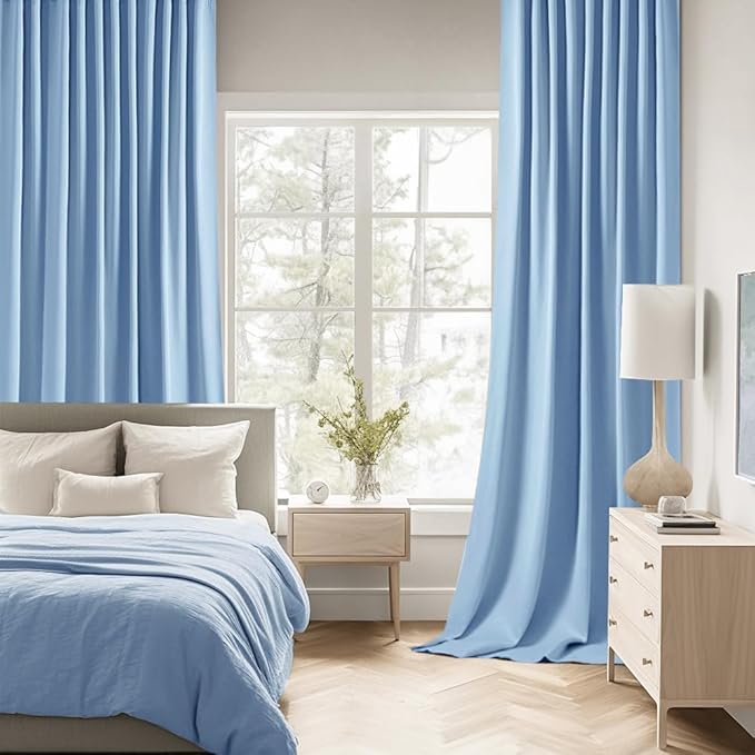 MIULEE Sky Blue Back Tab Blackout Curtains 84 Inch Length 2 Panels Set for Living Room Bedroom Privacy, Rod Pocket/Pinch Pleat Thermal Insulated Room Darkening Pleated Light Blocking Drapes