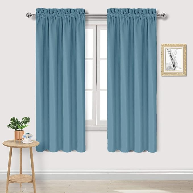 DWCN Blackout Curtains for Living Room Thermal Insulated, Energy Saving & Noise Reducing Bedroom Curtains, Stone Blue, W 42x L 72 Inch, Set of 2 Rod Pocket Curtain Panels