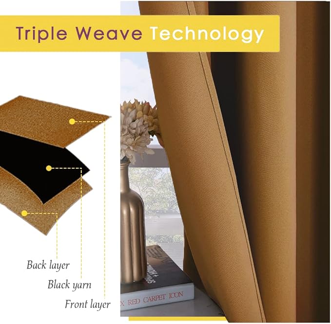 NICETOWN Bedroom Curtain Panels Blackout Draperies, Gold Brown, 1 Pair, 34 by 70-inch, Thermal Insulated Solid Grommet Blackout Curtains/Drapes