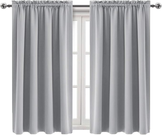 DWCN Blackout Curtains Room Darkening Thermal Insulated Bedroom Curtains Window Curtain Panels, 38 x 54 inches Long, Set of 2 Silver Grey Rod Pocket Drapes