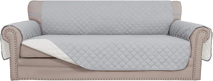 Easy-Going Reversible Couch Cover for 3 Cushion Couch Sofa Cover for Dogs Water Resistant Furniture Protector Cover with Foam Sticks Elastic Straps for Pet Cat (Sofa, Light Gray/Ivory)