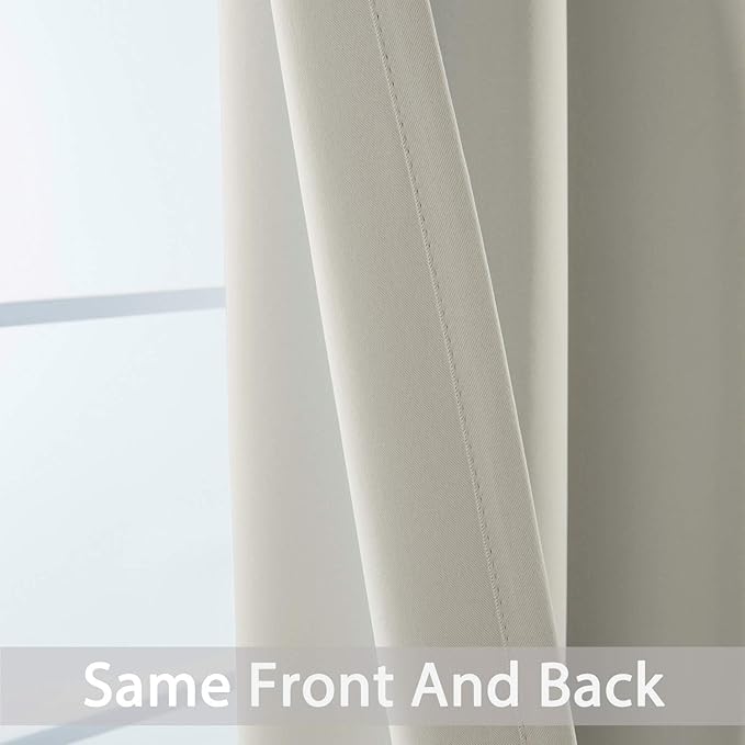 Yakamok Room Darkening Blackout Curtains Thermal Insulated Grommet Curtain Panels for Bedroom, 42W x 72L, Light Beige, 2 Panels