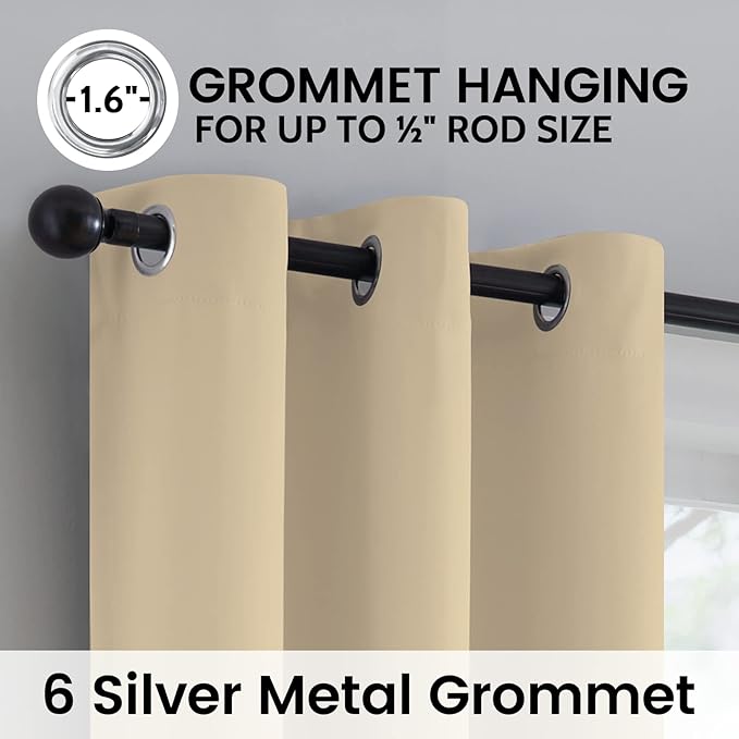 SimpleHome 100% Blackout Curtains for Bedroom,Thermal Insulated Grommet Window Drapes Room Darkening Beige Curtains for Living Room with Black Back,42 x 63 Inch,2 Panels