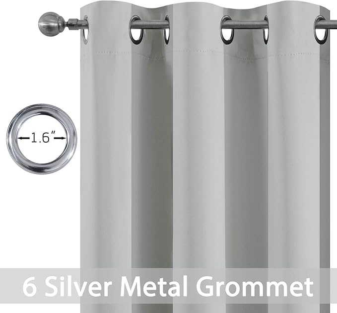 Yakamok Light Blocking Window Blackout Curtains Thermal Insulated Room Darkening Drapes for Bedroom,Solid Grommet Top Window Panels, 38x63 Inch, Light Grey, One Pair