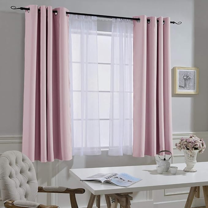 NICETOWN Room Darkening 72 inch Curtains for Kids Room, Grommet Room Darkening Thermal Insulated Solid Window Treatments Sound Reducing for Bedroom, 2 Panels, W37 x L72, Baby Pink