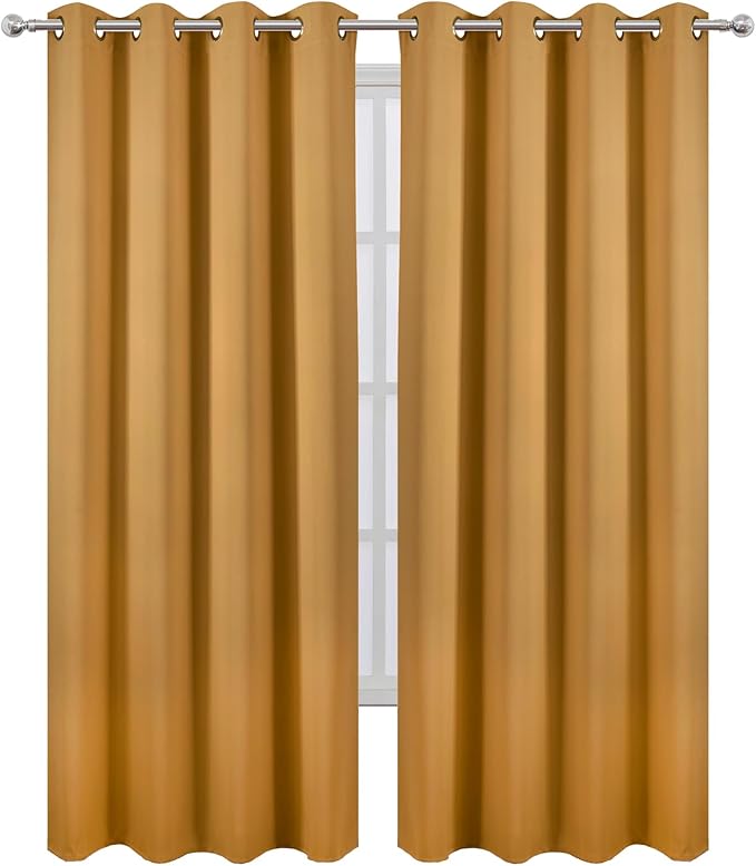 LEMOMO Blackout Curtains 66 x 84 inch/Mustard Yellow Curtains Set of 2 Panels/Thermal Insulated Room Darkening Bedroom Curtains
