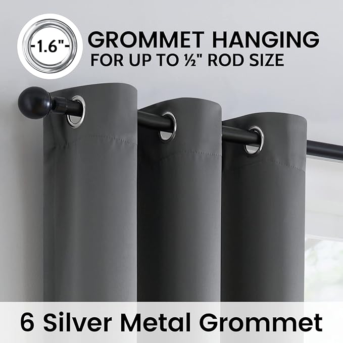 SimpleHome 100% Blackout Curtains for Bedroom,Thermal Insulated Grommet Window Drapes Room Darkening Grey Curtains for Living Room with Black Back,42 x 63 Inch,2 Panels