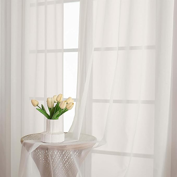 OWENIE Ivory Sheer Curtains, Sheer Curtains 96 inches Long 2 Panels Set, Rod Pocket Voile Fimly Sheer Drapes for Living Room/Bedroom, 2pcs, Each 59" W x 96" L