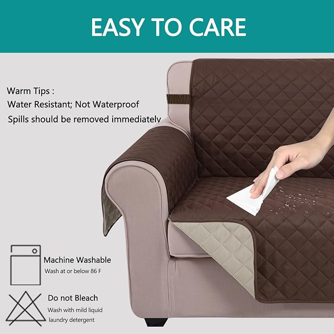 U-NICE HOME Recliner Chair Covers Reversible Chair Cover Pet Covers for Dogs with Elastic Straps Water Resistant Diamond Quilted (28''Recliner Oversized, Coffee/Beige)