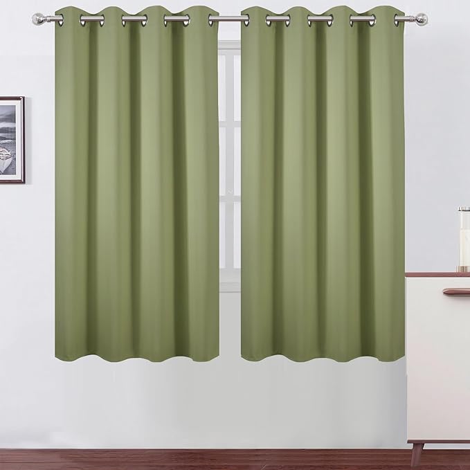 LEMOMO Sage Green Blackout Curtains 66 x 63 Inch Length/Set of 2 Curtain Panels/Thermal Insulated Room Darkening Blackout Curtains for Bedroom