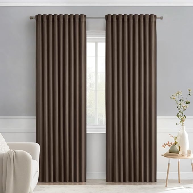 MIULEE Chocolate Brown Back Tab Blackout Curtains 84 Inch Length 2 Panels Set for Living Room Bedroom Privacy, Rod Pocket/Pinch Pleat Thermal Insulated Room Darkening Pleated Light Blocking Drapes
