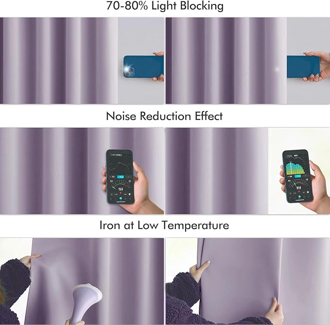 MIULEE Lilac Back Tab Blackout Curtains 108 Inch Long 2 Panels Set for Bedroom, Rod Pocket/Pinch Pleat Extra Long Thermal Insulated Living Room Darkening Pleated Light Blocking Drapes
