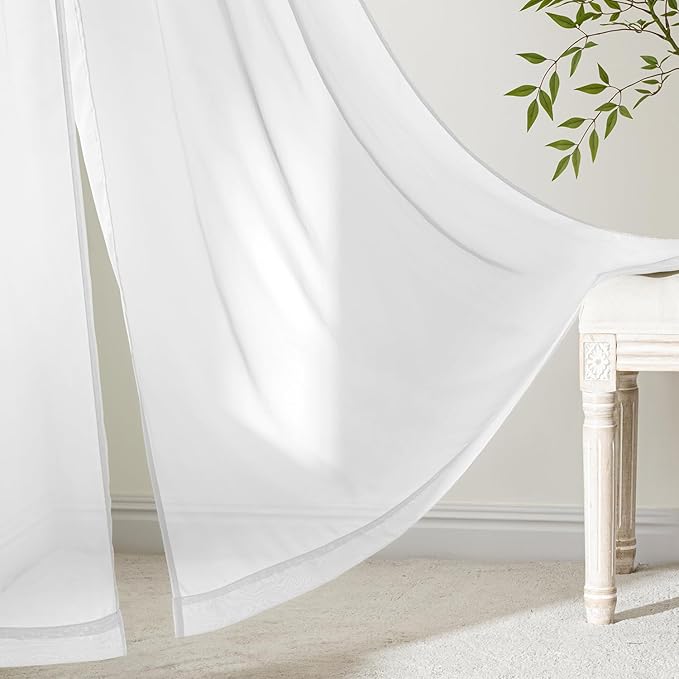 MIULEE White Sheer Curtains 90 Inches Long, 4 Panels Set, Light Filtering Rod Pocket Voile Drapes for Living Room and Bedroom, Airy Soft Fabric Window Treatments, 54 x 90 Inches