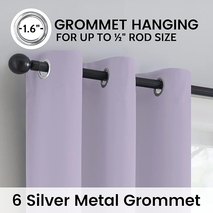 SimpleHome 100% Blackout Curtains for Bedroom,Thermal Insulated Lilac Grommet Window Drapes Room Darkening Curtains for Living Room with Black Back,42 x 54 Inch,2 Panels