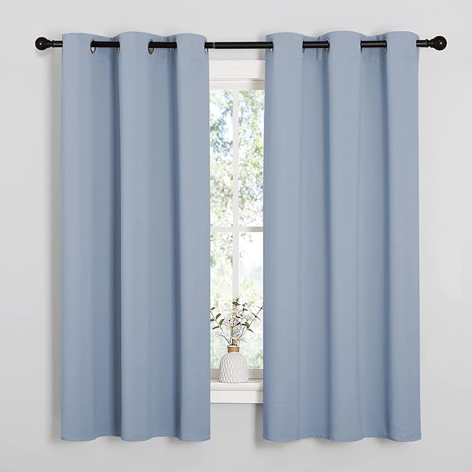 NICETOWN Room Darkening Curtains for Kitchen, Vintage Blue, Set of 2, 42 inches Wide by 50 inches Long, Window Treatment Thermal Insulated Solid Grommet Room Darkening Curtains/Drapes for Bedroom