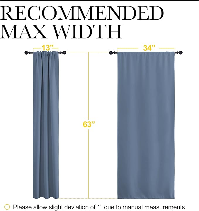 NICETOWN Bedroom Curtains, Home Decoration Solid Thermal Insulated Draperies & Drapes, Blackout Window Curtains for Kitchen (Stone Blue, 2 Panels, 34 in x 63 in (W x L))
