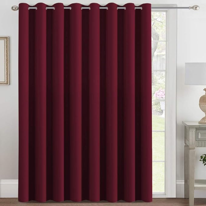 H.VERSAILTEX Blackout Patio Curtains 100 x 96 Inches for Sliding Door Extral Wide Blackout Curtain Panels Christmas Decor for Living Room - Grommet Top, 8' Tall by 8.5' Wide - Burgundy