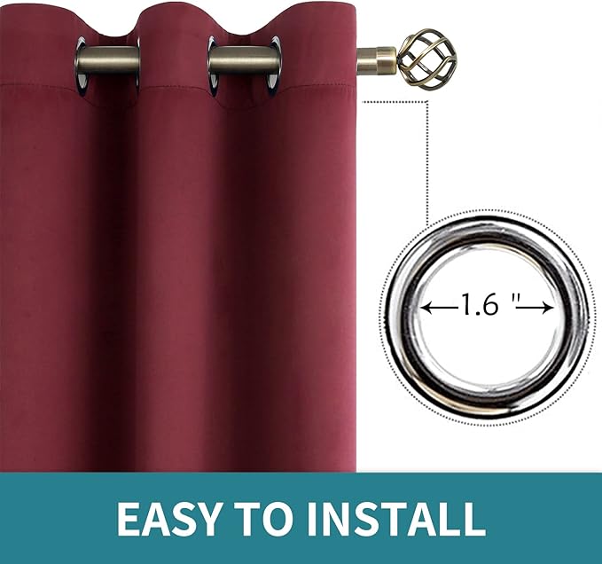 BGment Blackout Curtains for Bedroom - Grommet Thermal Insulated Room Darkening Curtains for Living Room, Set of 2 Panels (52 x 45 Inch, Burgundy)