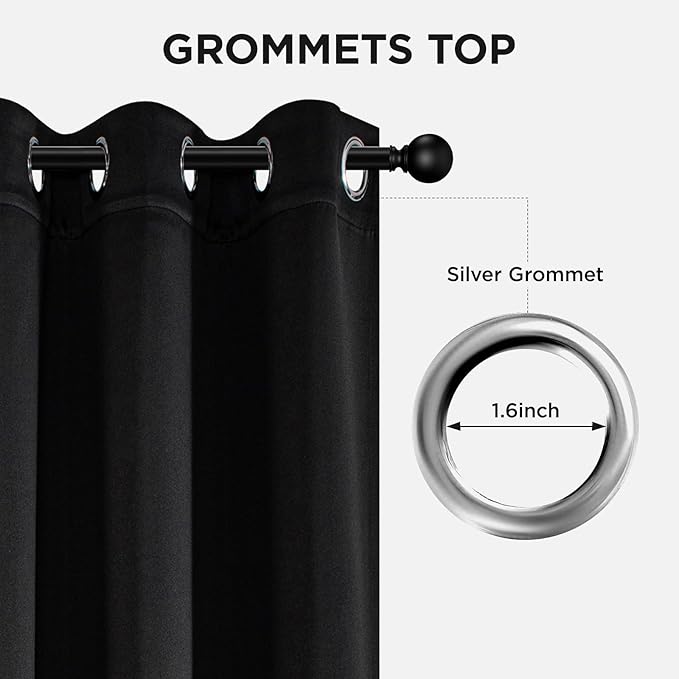 Joydeco Blackout Curtains 63 Inch Length 2 Panels Set, Thermal Insulated Long Curtains& Drapes 2 Burg, Room Darkening Grommet Drapes for Living Room Bedroom Window (W52 x L63 Inch, Black)