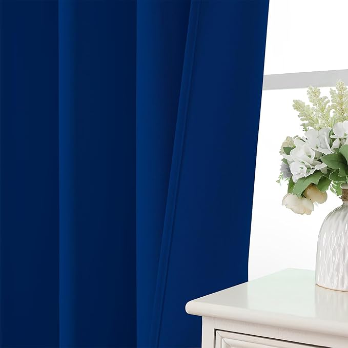 CUCRAF Royal Blue Blackout Curtains 45 inch Length 2 Panels Set, Rod Pocket Room Darkening Drapes for Bedroom Living Room, Insulated Thermal Light Blocking Window Curtain (W52 x L45 Inch)