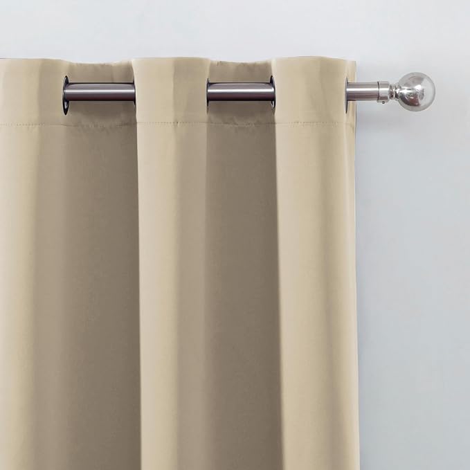 LEMOMO Blackout Curtains 52 x 90 Inch Long Beige Curtains Set of 2 Panels Room Darkening Curtains for Bedroom and Living Room