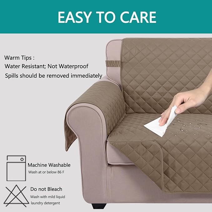 U-NICE HOME Reversible Oversized Chair Covers Quilted Water Repellent Pet Protectors with Elastic Straps(28''Armchair, Taupe/Taupe)