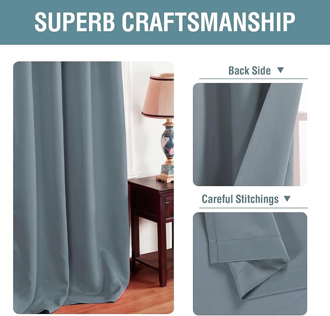 H.VERSAILTEX Blackout Thermal Insulated Curtains 63 Inche Length Light Blocking Curtain Panel Energy Saving Ultra Soft and Smooth Grommets Drapes for Bedroom (One Panel, Stone Blue), 52'W x 63'L