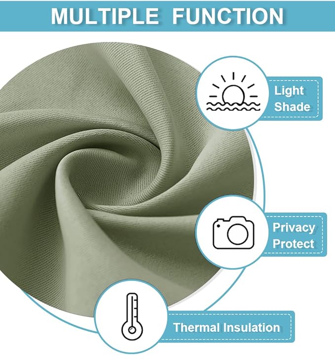 RYB HOME Blackout Curtains for Bedroom Living Room 63 inches Long, Thermal Insulated Privacy Rod Pocket Drapes for Nursery Office Home Theater, Width 34 by Length 63, Sage Green, 2 Panels