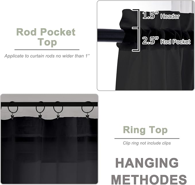 OWENIE Black Sheer Curtains 108 Inches Long for Living Room Bedroom 2 Panels Set, Lightweight Airy Black Sheer Curtain, Filmy Rod Pocket, 2 PCS, Each 59" W x 108" L