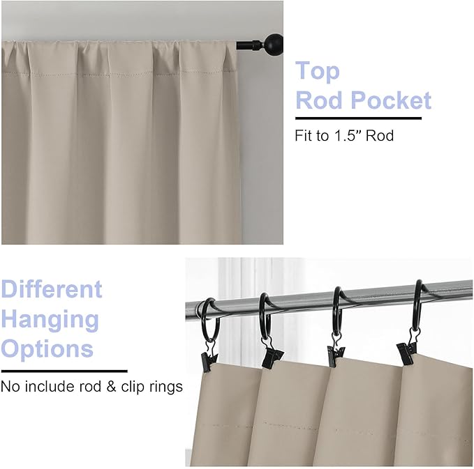Simplebrand Stone Blackout Curtains for Bedroom 102 Inches Long 2 Panels, Solid Thermal Insulated, Energy Saving Living Room Window Treatment Curtains Blackout Drapes, W50 x L102 Inch, Stone