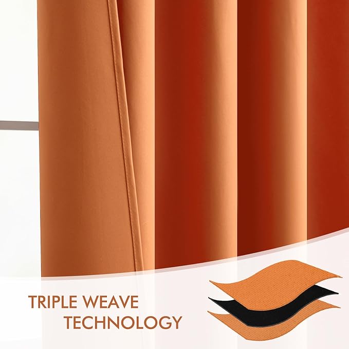 MIULEE Orange Back Tab Blackout Curtains 102 Inch Long 2 Panels Set for Living Room Bedroom, Rod Pocket/Pinch Pleated Fall Thermal Insulated Room Darkening Light Blocking Floor to Ceiling Drapes
