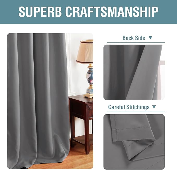 H.VERSAILTEX Blackout Curtain for Living Room Small Window Kitchen Blackout Curtains 45 inch Length Energy Saving Solid Grommet Blackout Drape, One Panel, Bluish Gray, 52" W x 45" L
