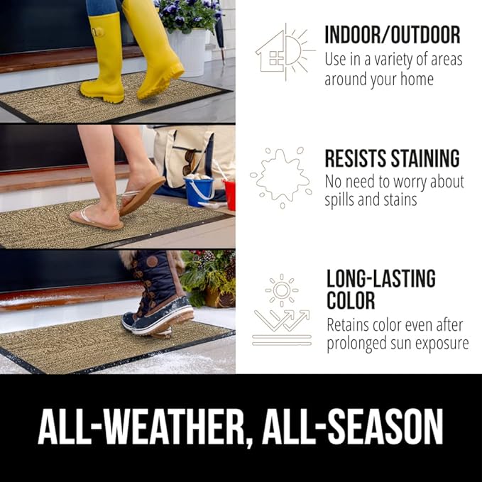 GORILLA GRIP 100% Waterproof All-Season WeatherMAX Doormat, US Designed Natural Rubber, Stain and Fade Resistant, Low Profile Indoor Outdoor Door Mats, Easy Clean Patio Mat, 29x17, Home Sweet Home