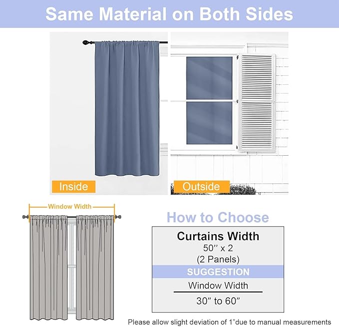 Simplebrand Ava Denim Blackout Curtains for Bedroom 84 Inch Length 2 Panels Set, Solid Thermal Insulated Privacy Living Room Window Treatment Curtains Blackout Drapes, W50 x L84 Inch, Denim