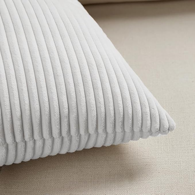 Fancy Homi 2 Packs Pure White Decorative Throw Pillow Covers 18x18 Inch for Living Room Couch Bed Sofa, Farmhouse Boho Home Decor, Soft Corss Corduroy Patchwork Textured Square Cushion Case 45x45 cm
