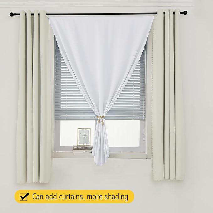 Self Adhesive Curtains Portable Blackout Curtain Simple and Easy to Install Bedroom Window Thermal Lnsulated Kitchen Room Darkening Black Small Drapes, 47" W X 96" L, White, 1 Panel
