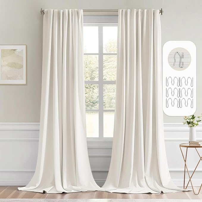 MIULEE Ivory Back Tab Blackout Curtains 102 Inch Long 2 Panels Set for Bedroom, Rod Pocket/Pinch Pleated Thermal Insulated Living Room Darkening Light Blocking Floor to Ceiling Drapes