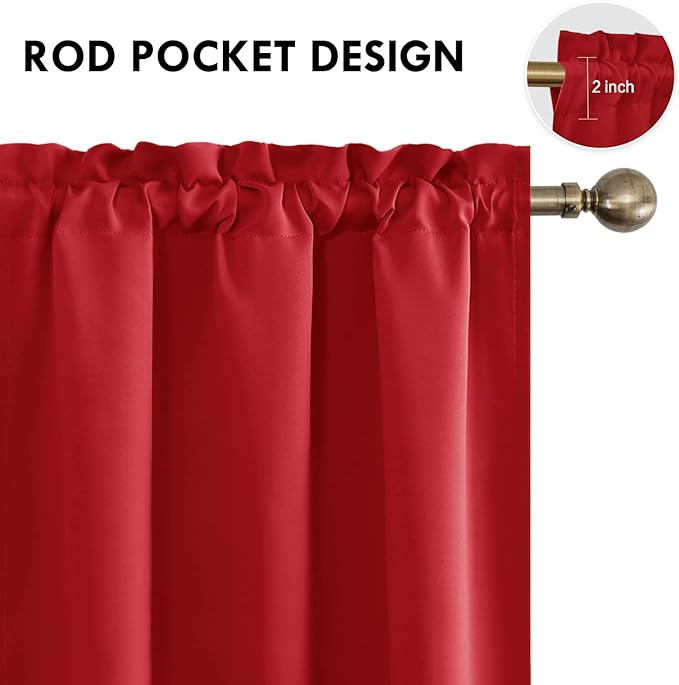 DWCN Blackout Curtains for Bedroom - Thermal Insulated Privacy Energy Saving Rod Pocket Drapes for Living Room, W 38 x L 72 Inch, Red, Set of 2